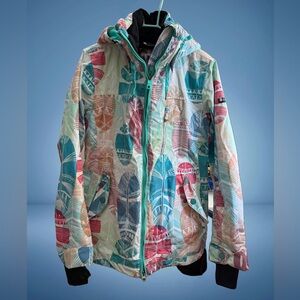 Roxy Women’s Insulated Waterproof Ski Jacket – Colorful Feather Print